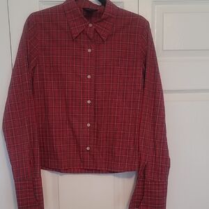 Moda International Red Plaid Women's Button Down Shirt